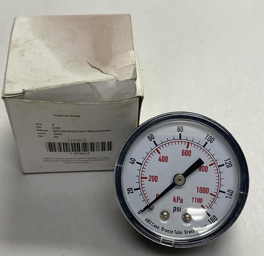 GRAINGER,4FMC7A,PRESSURE GAUGE 0-160PSI NEW