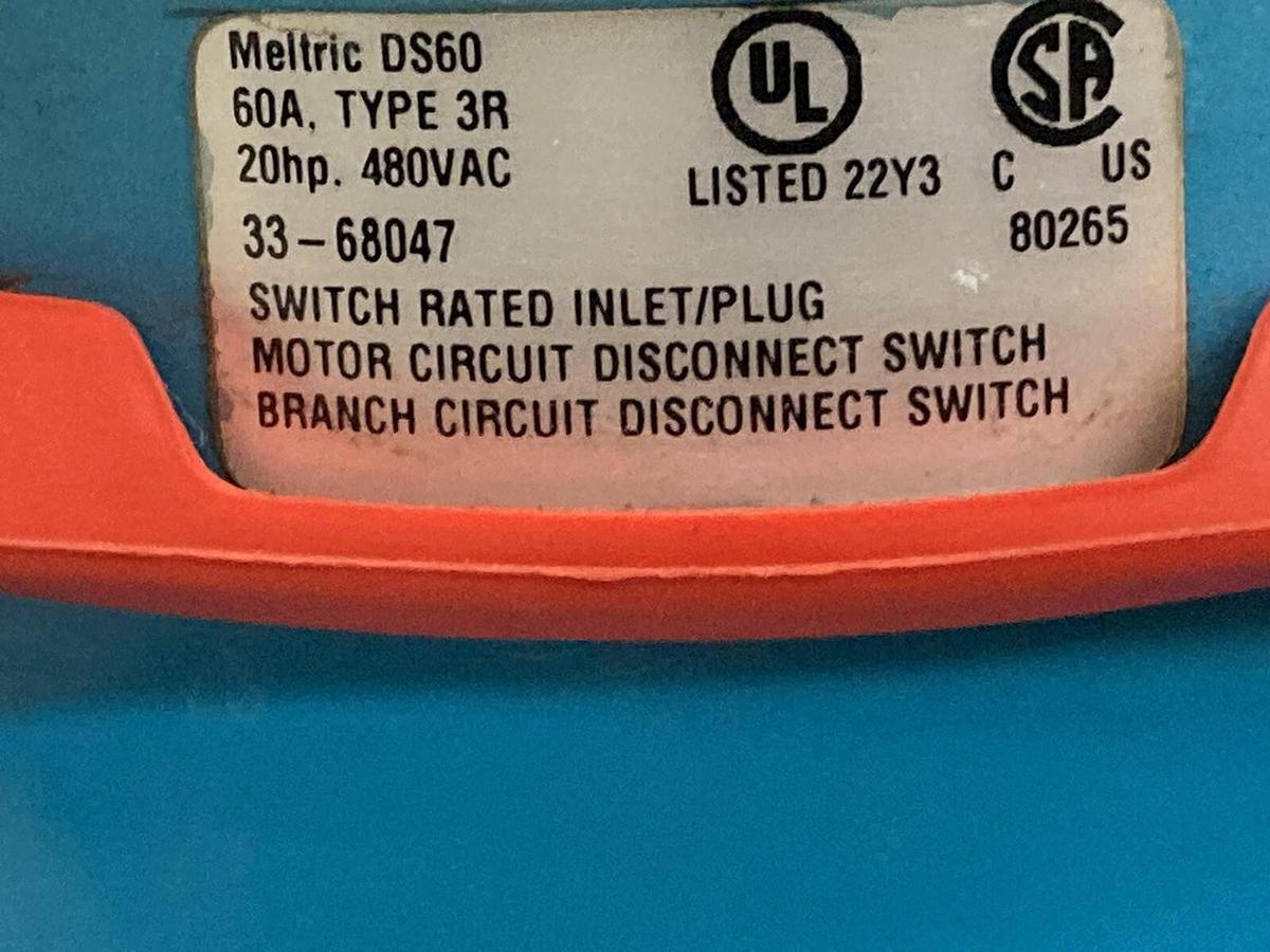 Used Meltric,33-68047 DS60,60A Disconnect Switch Recepticale