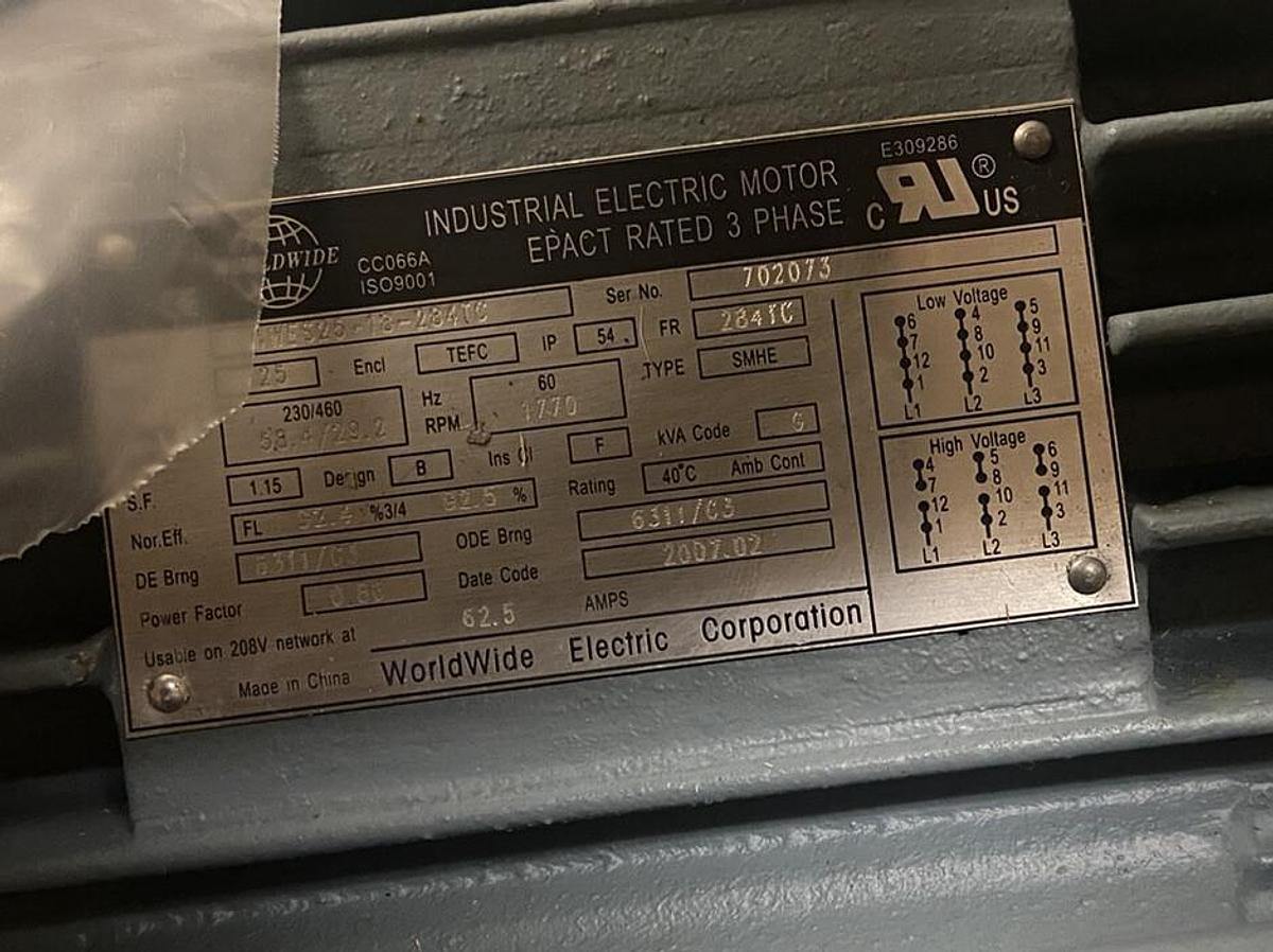 WorldWide,WWES25-18-284TC,25Hp Motor 1775RPM 230/460V Frame 284TC