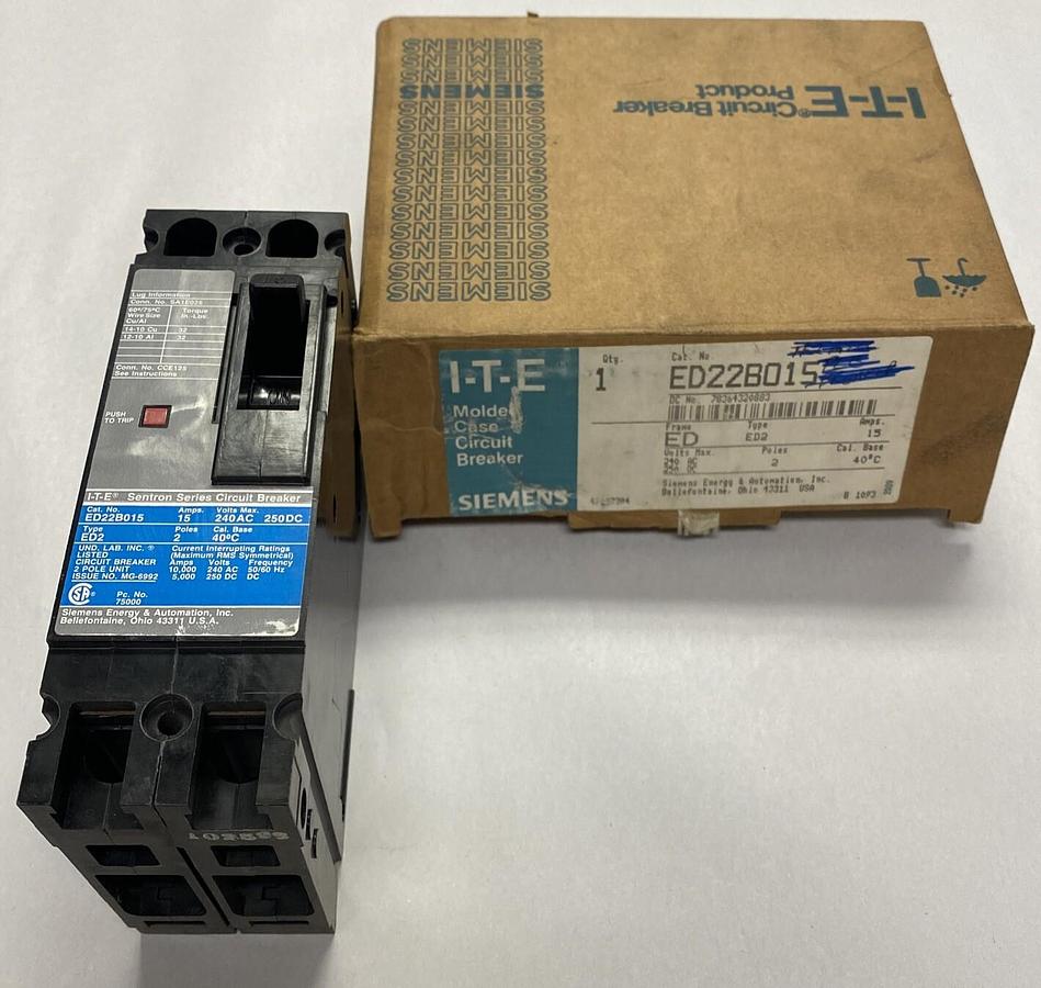 Used ITE SIEMENS,ED22B015,CIRCUIT BREAKER 15A 240V 2P NEW