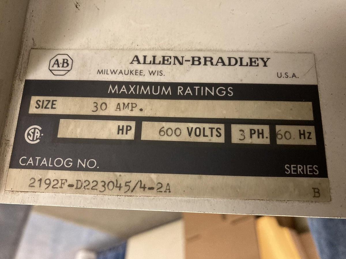 Used Allen-Bradley,2100 2192F,30 Amp 12 INCH Fused MCC Disconnect Feeder Bucket