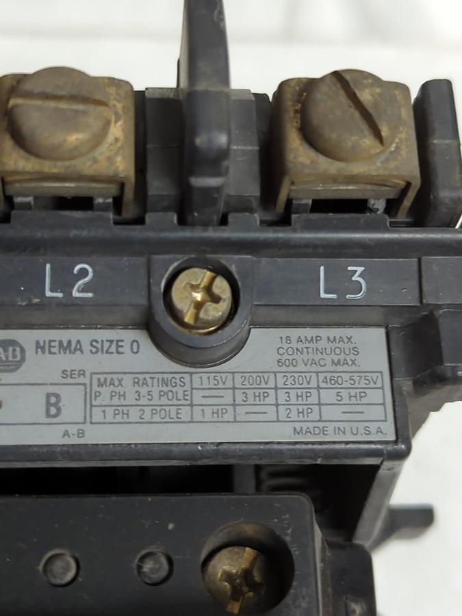 Used ALLEN BRADLEY,509-AOD,SERIES B MOTOR STARTER SIZE 0 PRE-OWNED