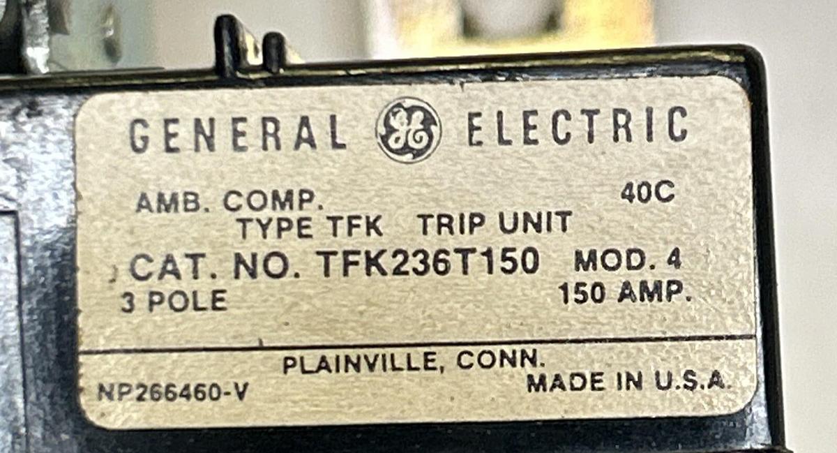 Used GENERAL ELECTRIC,TFK236T150,TRIP UNIT 150AMP 600VAC