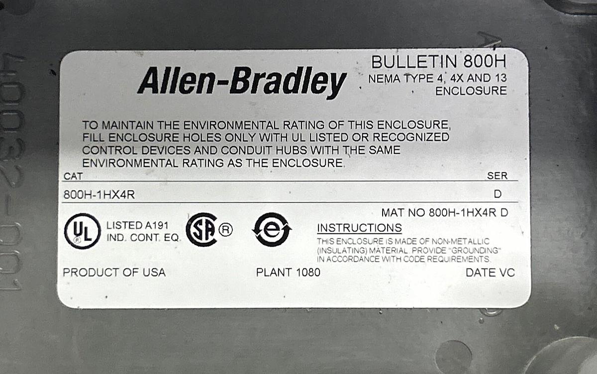 Used ALLEN BRADLEY,800H-1HK4R,PUSHBUTTON STATION