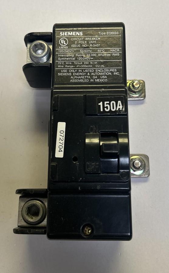 Used SIEMENS,EQ8693,CIRCUIT BREAKER 150A 120/240V 2P