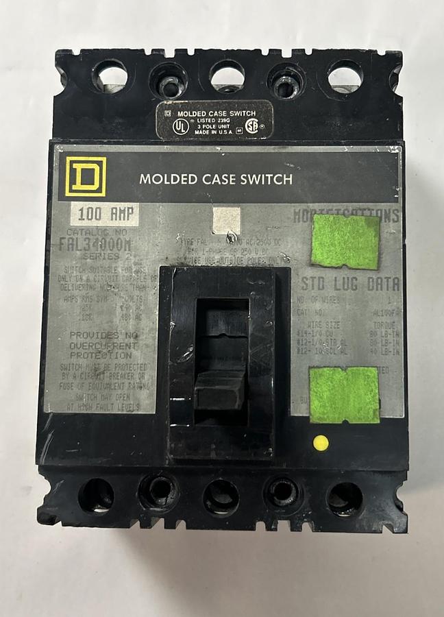 Used SQUARE D,FAL34000M,CIRCUIT BREAKER 100A 480V 3P