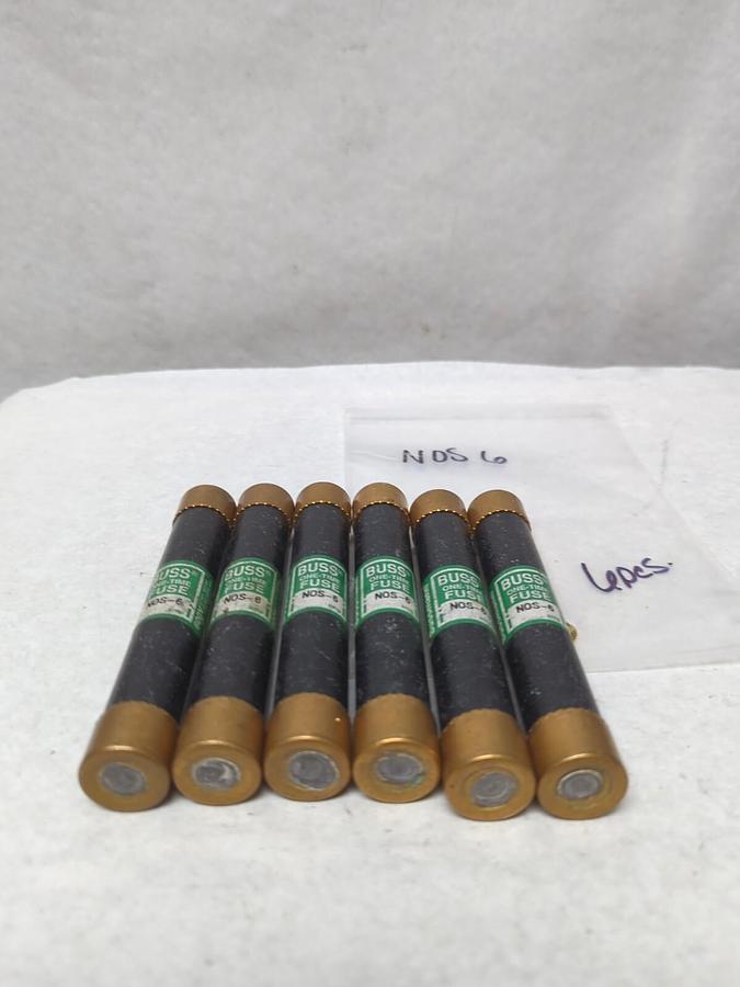 Used COOPER BUSSMANN,NOS6,ONE-TIME 6 AMP FUSE LOT OF 6 PRE-OWNED
