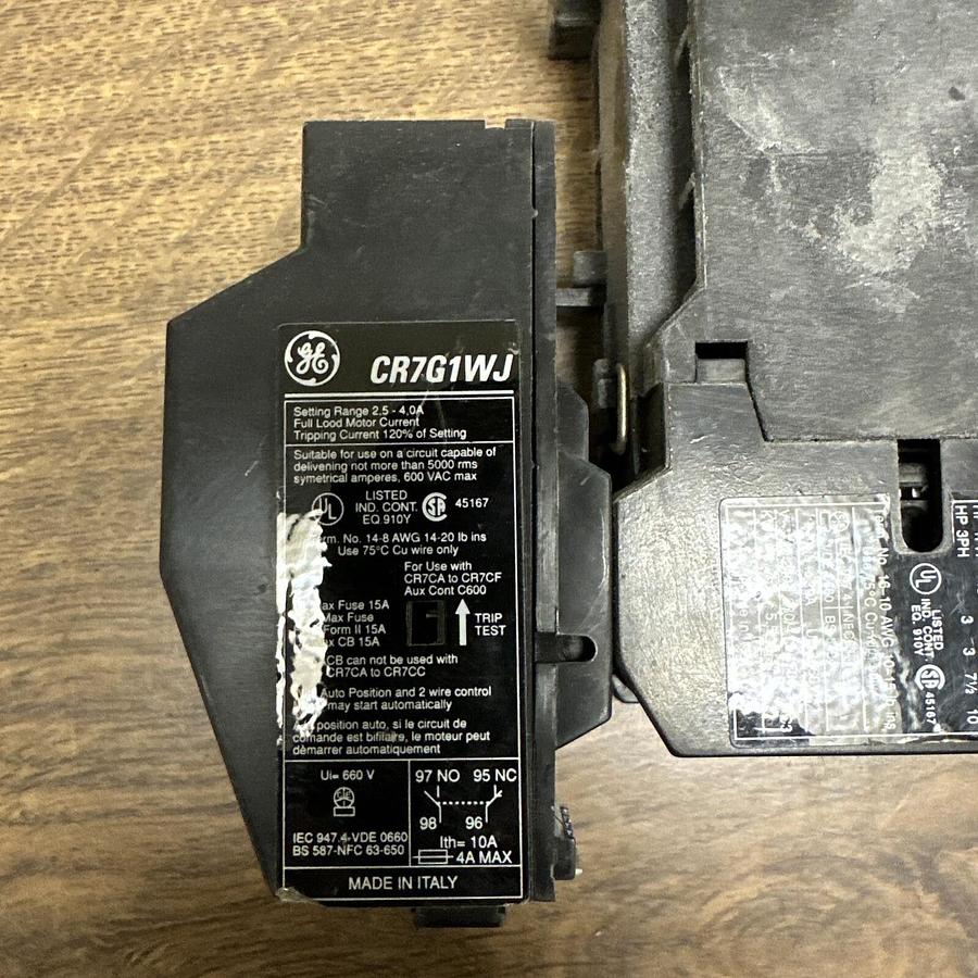 Used GE,CR7ZB,10HP Contactor with CR7G1WJ Overload Relay
