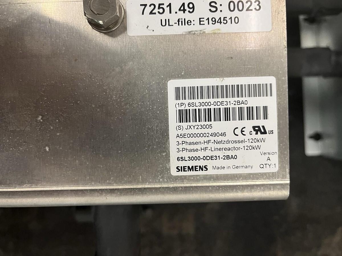 Used SIEMENS,6SL3000-0DE31-1BA0,LINE REACTOR TRANSFORMER 3PH 120kW