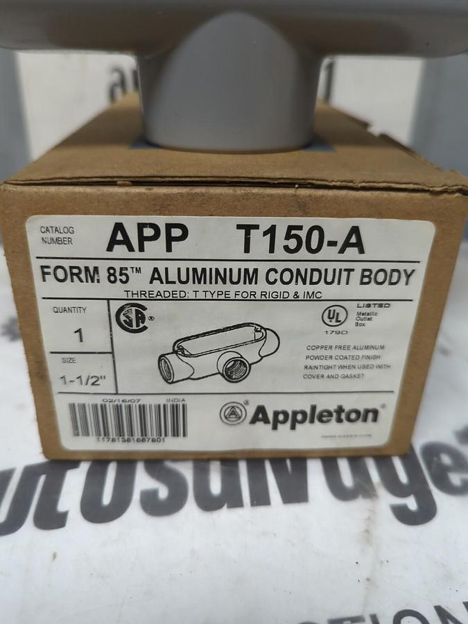 APPLETON,T150-A,FORM 85 1-1/2 INCH ALUMINUM CONDUIT BODY NEW