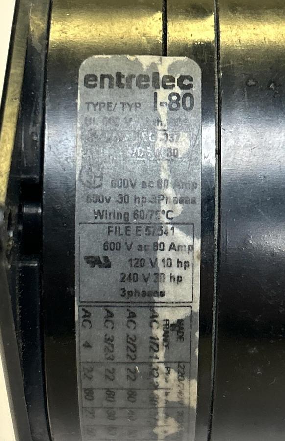 Used ENTRELEC,TYPE I-80,ROTARY CAM SWITCH VY80+K16/32617 9000915-SWI-0131
