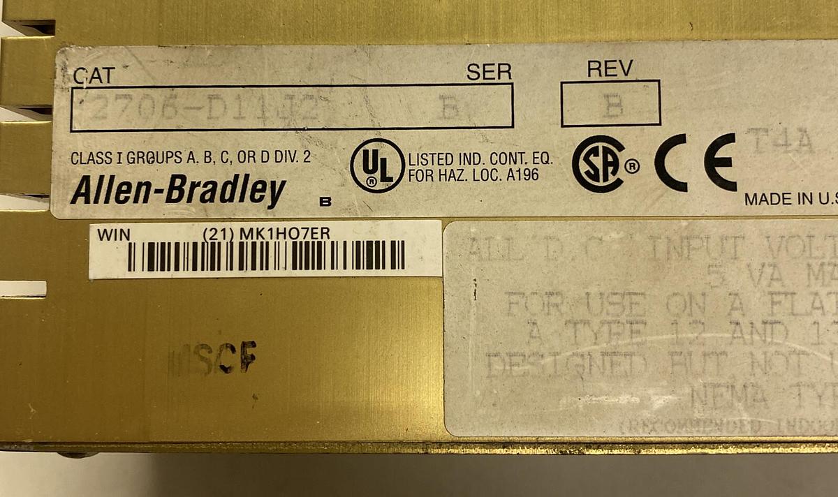 Used ALLEN BRADLEY,2706-D11J2,SER B DATALINER OPERATOR INTERFACE