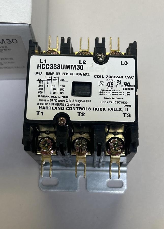 HARTLAND CONTROLS,HCC338UMM30,DEFINITE PURPOSE CONTACTOR NOS