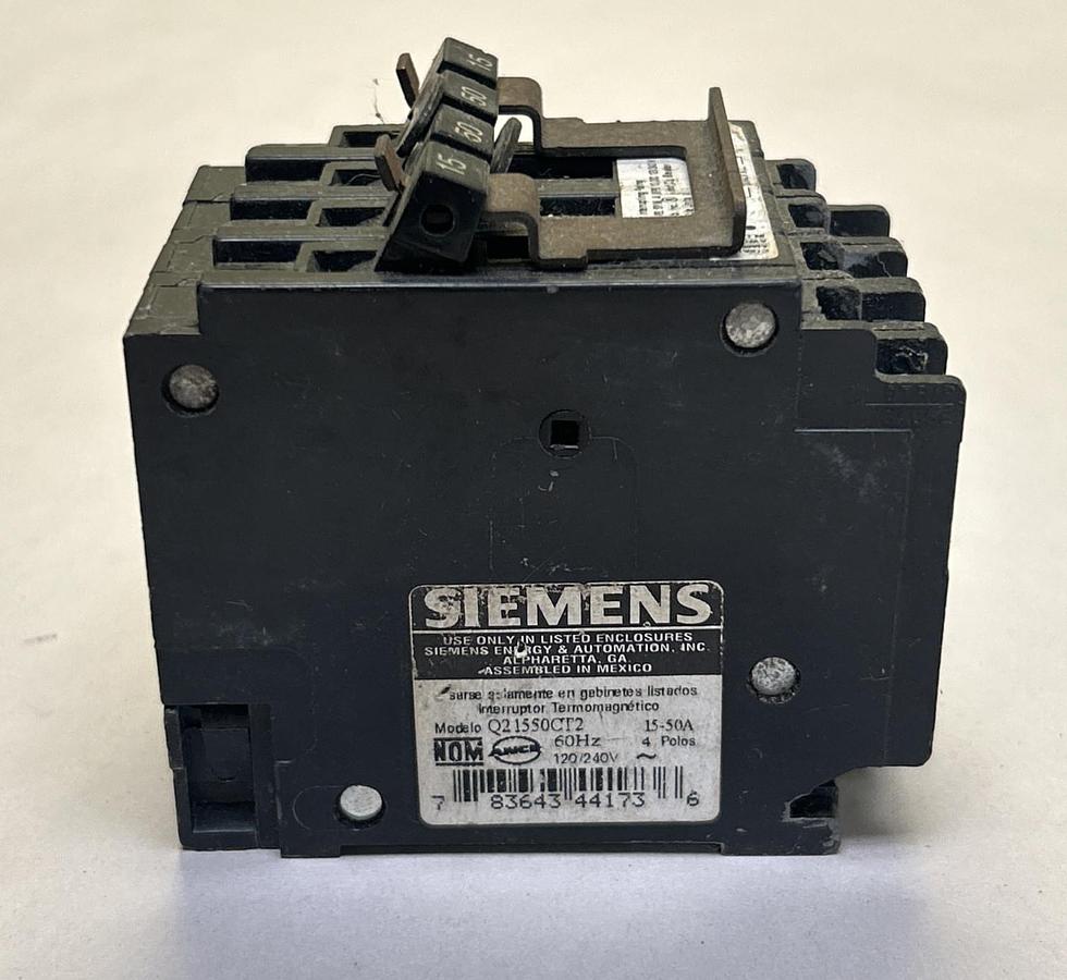 Used SIEMENS,Q21550CT2,QUADPLEX CIRCUIT BREAKER 15-50A 120/240V 4P