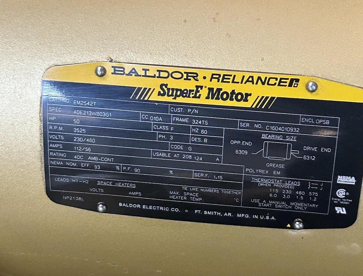 Used BALDOR,EM2542T,SUPER-E MOTOR 50HP 3524RPM 460V 3PH 324TS FRAME