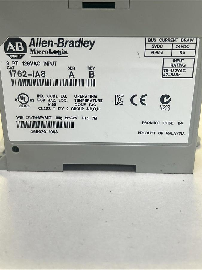Used ALLEN BRADLEY,1762-IA8,MICROLOGIX INPUT MODULE