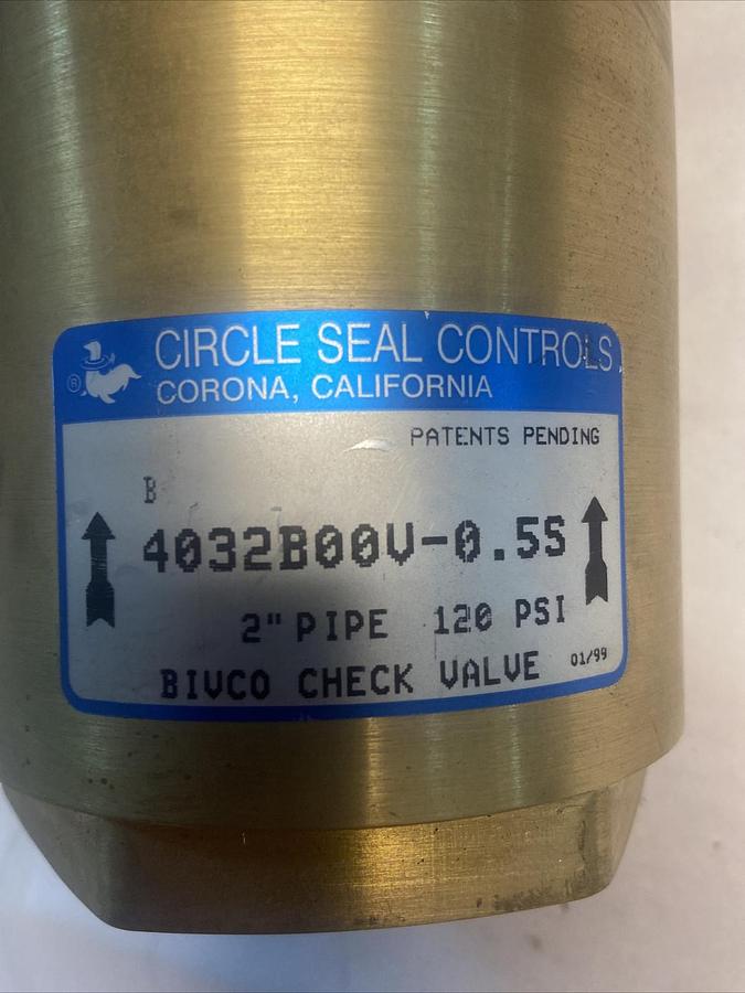 Circle Seal Controls,4032B00V-0.5S,2 INCH Bivco Check Valve 120PSI