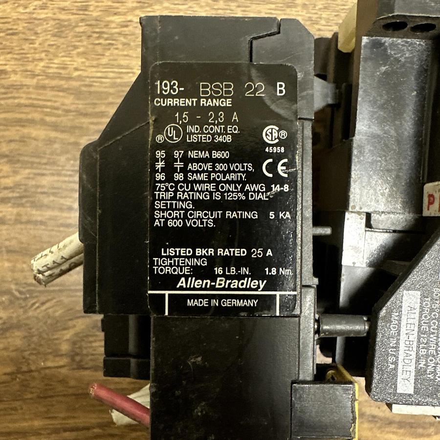 Used Allen Bradley,100-A09ND3193,WOverload Relay BSB 22