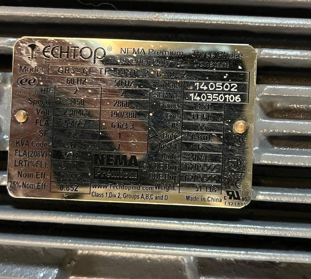 TECHTOP,GR3-CI-TF-145T-2-B-D-2,INVERTER MOTOR 2HP 3450RPM 3PH 145T