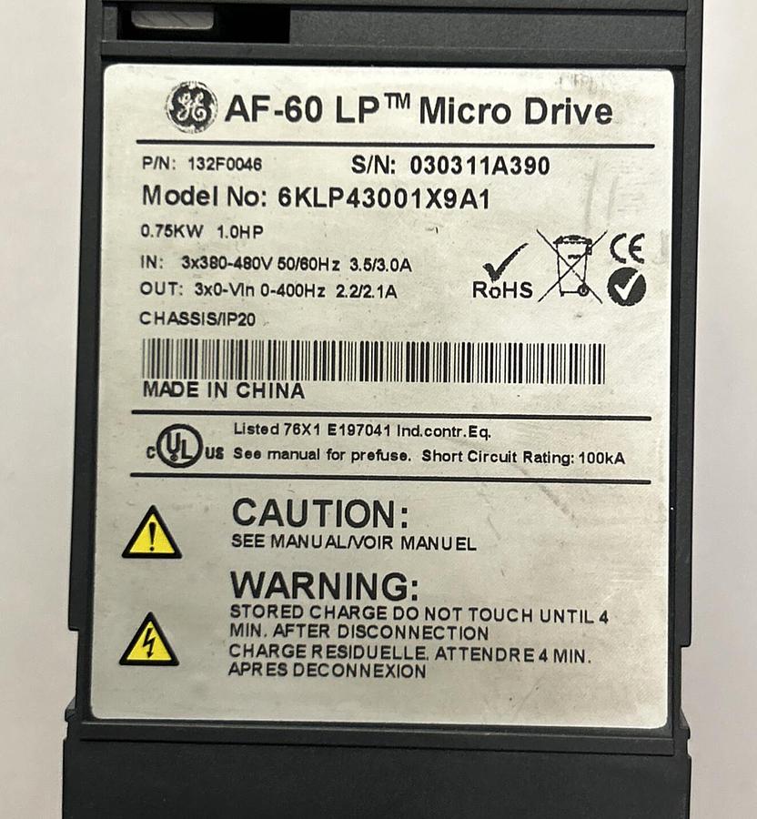 Used GENERAL ELECTRIC,6KLP43001X9A1,MICRO DRIVE 0.75KW 1HP
