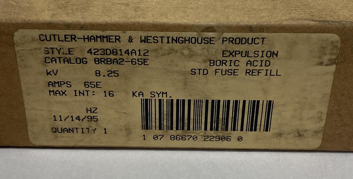 EATON CORPORATION CUTLER HAMMER, 8RBA2-65E,EXPULSION FUSE REFILL NEW
