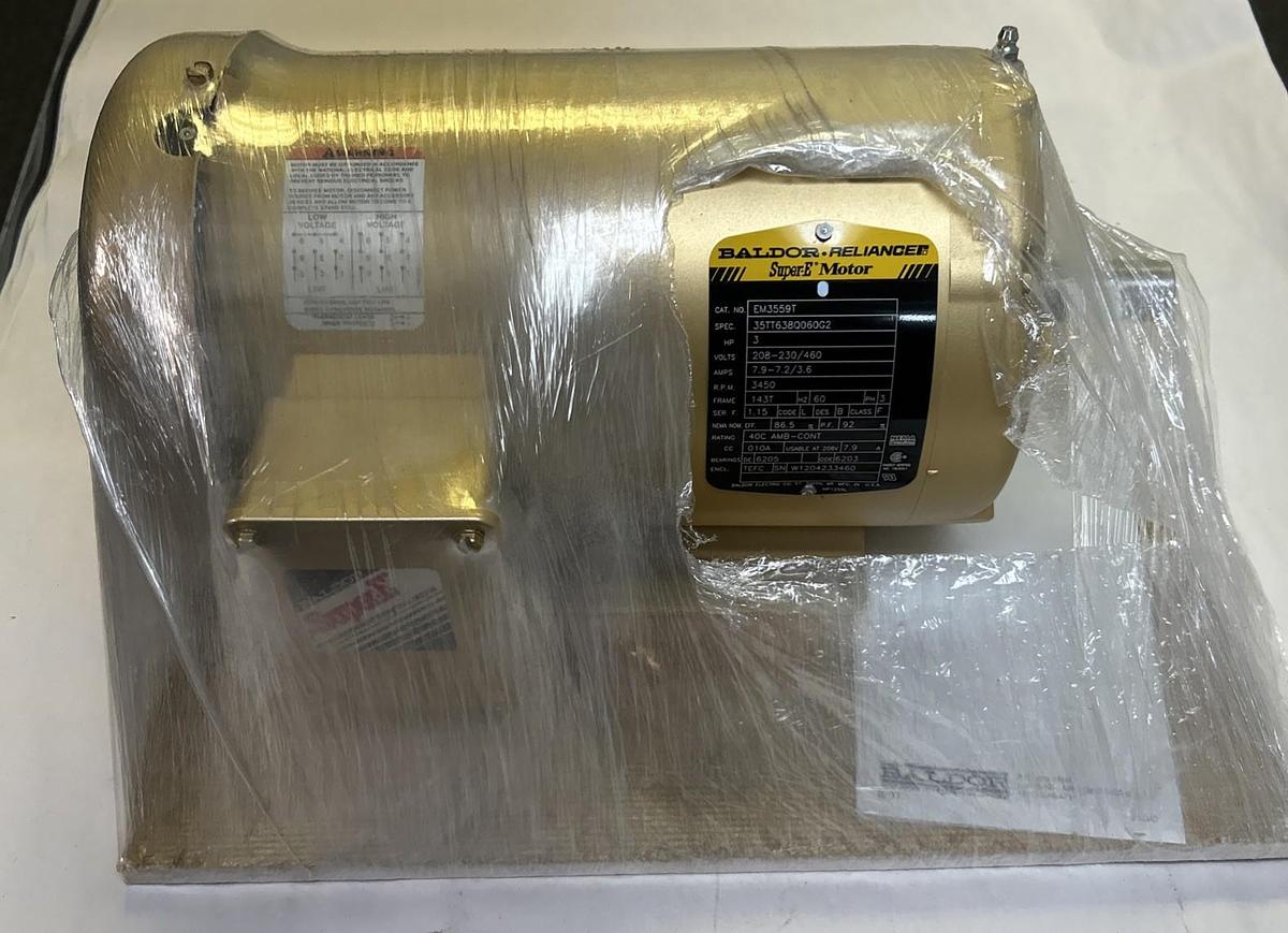 BALDOR,EM3559T,SUPER-E MOTOR 3HP 3450RPM 3PH 208-230/460V 143T FRAME NEW