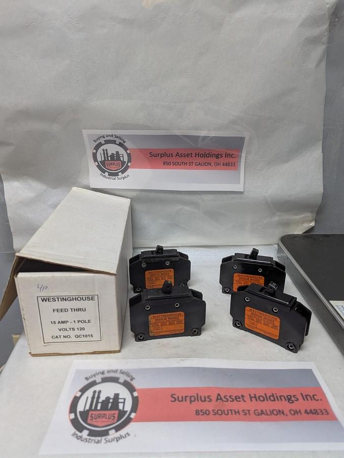 Used WESTINGHOUSE,QC1015,CIRCUIT BREAKER 15 AMP 1-POLE LOT OF 4 PRE-OWNED