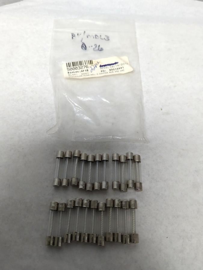 COOPER BUSSMANN,MDL-3,GLASS FUSES LOT OF 22 NOS
