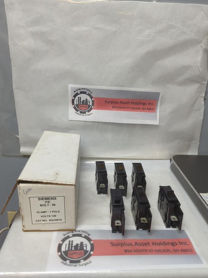 Used SIEMENS,BQ1B015,CIRCUIT BREAKER 1-POLE 15 AMP LOT OF 6 PRE-OWNED