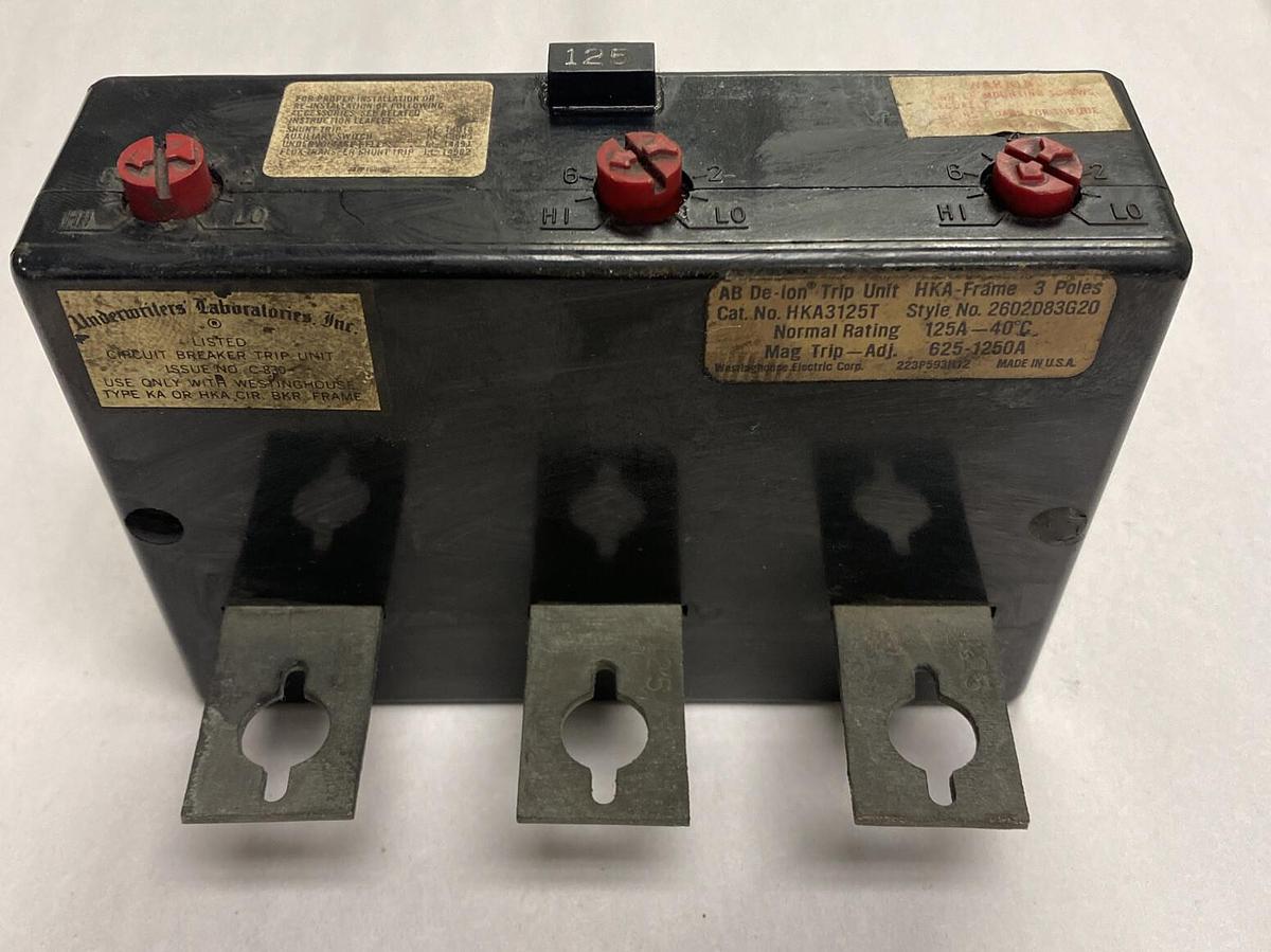 WESTINGHOUSE,HKA3125T,TRIP UNIT 125A 600V 3P NOS
