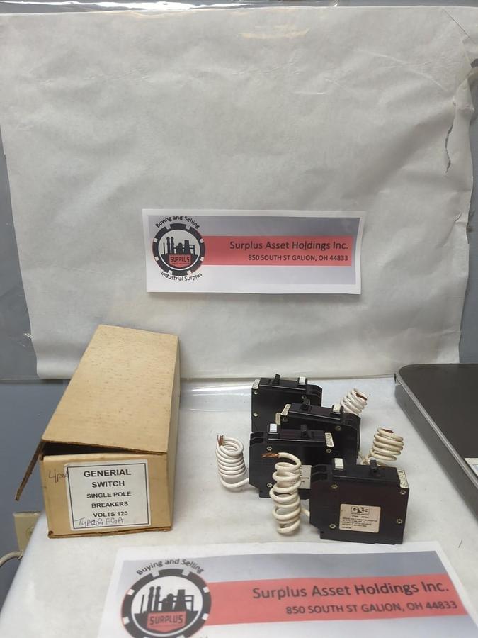 Used GENERAL SWITCH,20GFGA,CIRCUIT BREAKER 20 AMP 1-POLE LOT OF 4 PRE-OWNED