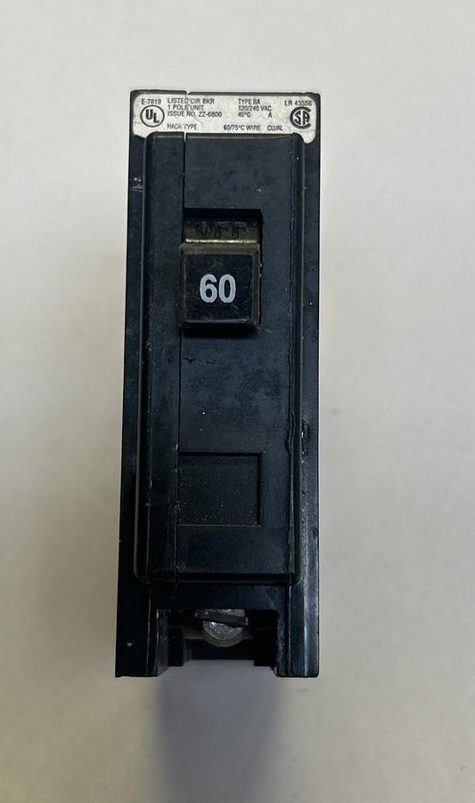 Used CUTLER-HAMMER,BA160,CIRCUIT BREAKER 60A 120/240V 1P