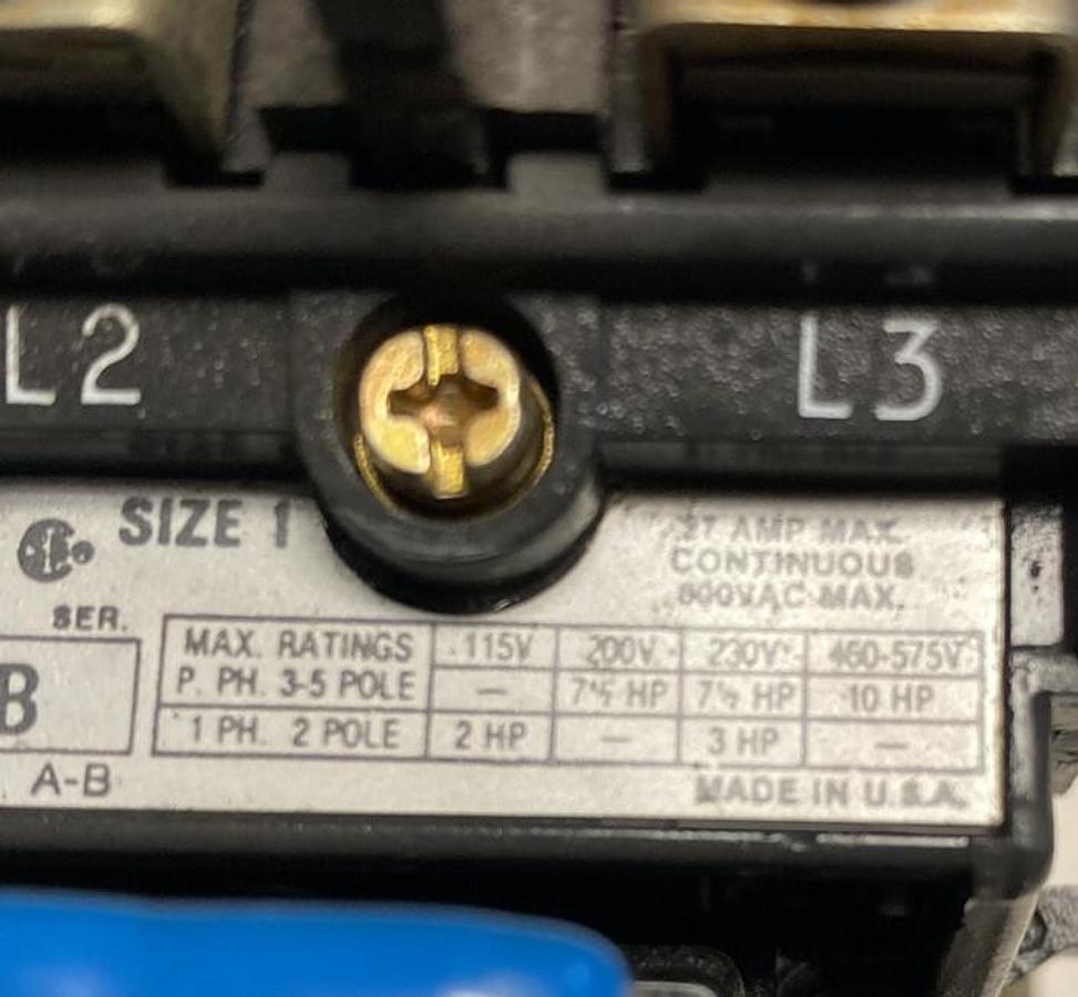 Used Allen-Bradley,509-B0D,Series B Size 1 Motor Starter 27AMP 600V 3 Pole 120V Coil