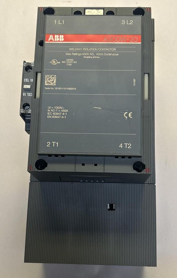 Used ABB,A300W-20,WELDING ISOLATION CONTACTOR 400A 600V