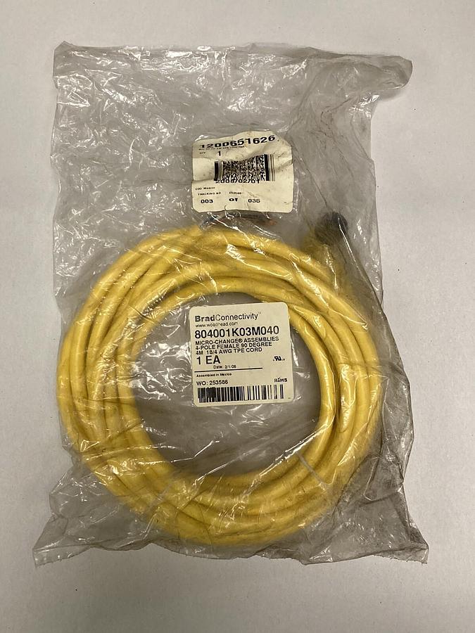 Used Brad Connectivity,804001K03M040,Micro-Change 4-Pole Female Cordset 4M