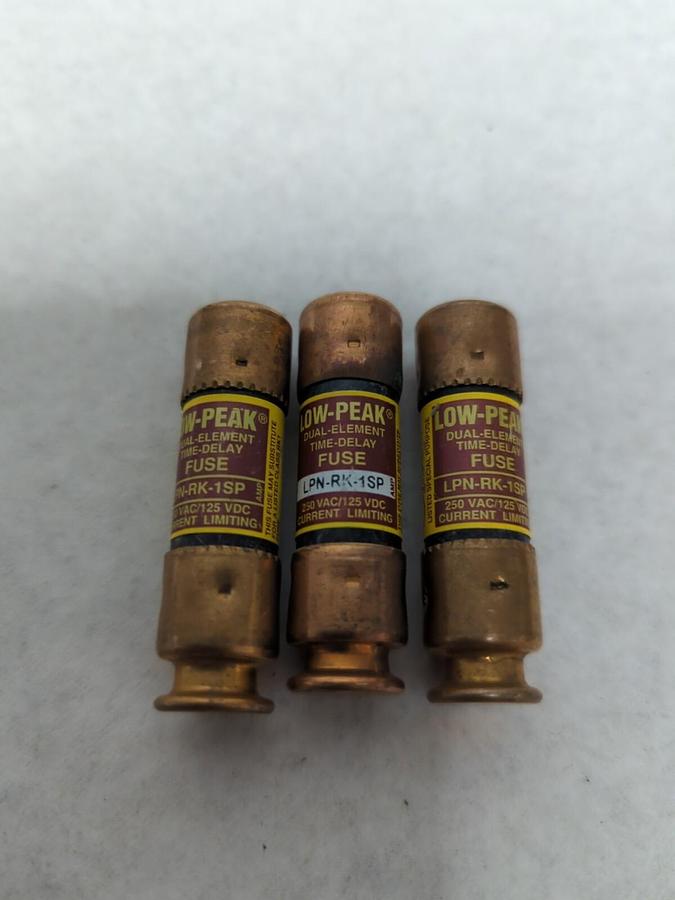 Used COOPER BUSSMANN,LPN-RK-1SP,LOW-PEAK 1 AMP FUSE LOT OF 3 PRE-OWNED