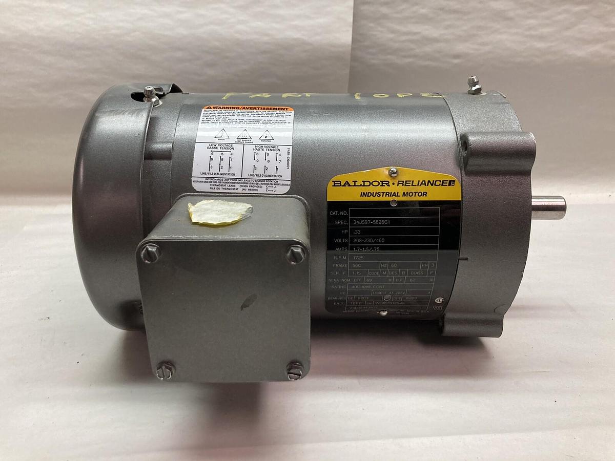 Baldor,34J597-5626G1,3-Phase Industrial Motor 0.33 Hp 208-230/460V