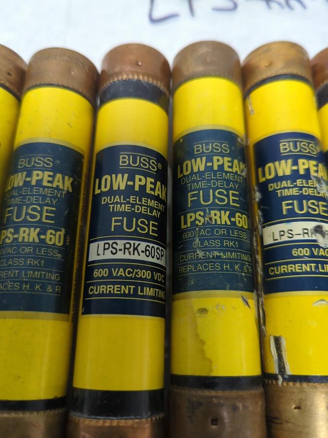 Used COOPER BUSSMANN,LPS-RK-60SP,LOW-PEAK 60 AMP FUSE LOT OF 7 FUSES