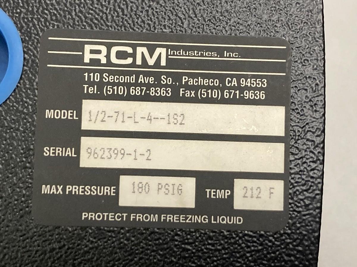 Used RCM Industries,1/2-71-L-4--1S2,Air Flow Meter 962399-1-2 180 PSIG 212F