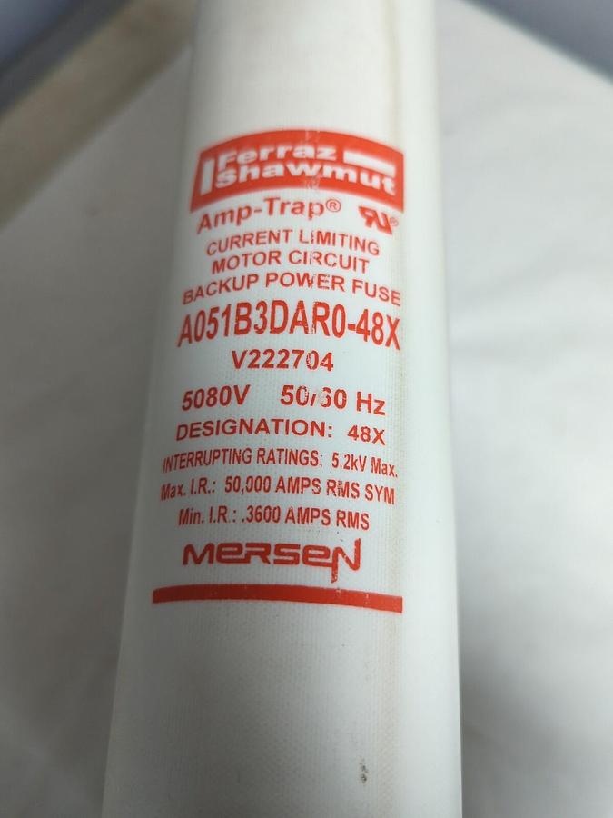 Used FERRAZ SHAWMUT,A051B3DARO-48X 5.2kV,AMP TRAP MOTOR CIRCUIT BACKUP PWER FUSE