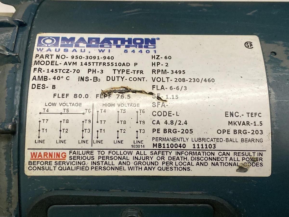 Used Marathon Electric,AVM 145TTFR5510AD P,Motor with Aurora 321-BF Centrifungal Pump