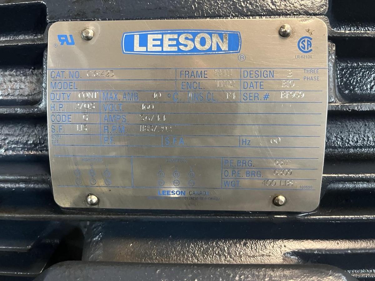 Used LEESON,C161423,MOTOR 2/0.5HP 1185/292RPM 460V 3PH 284U