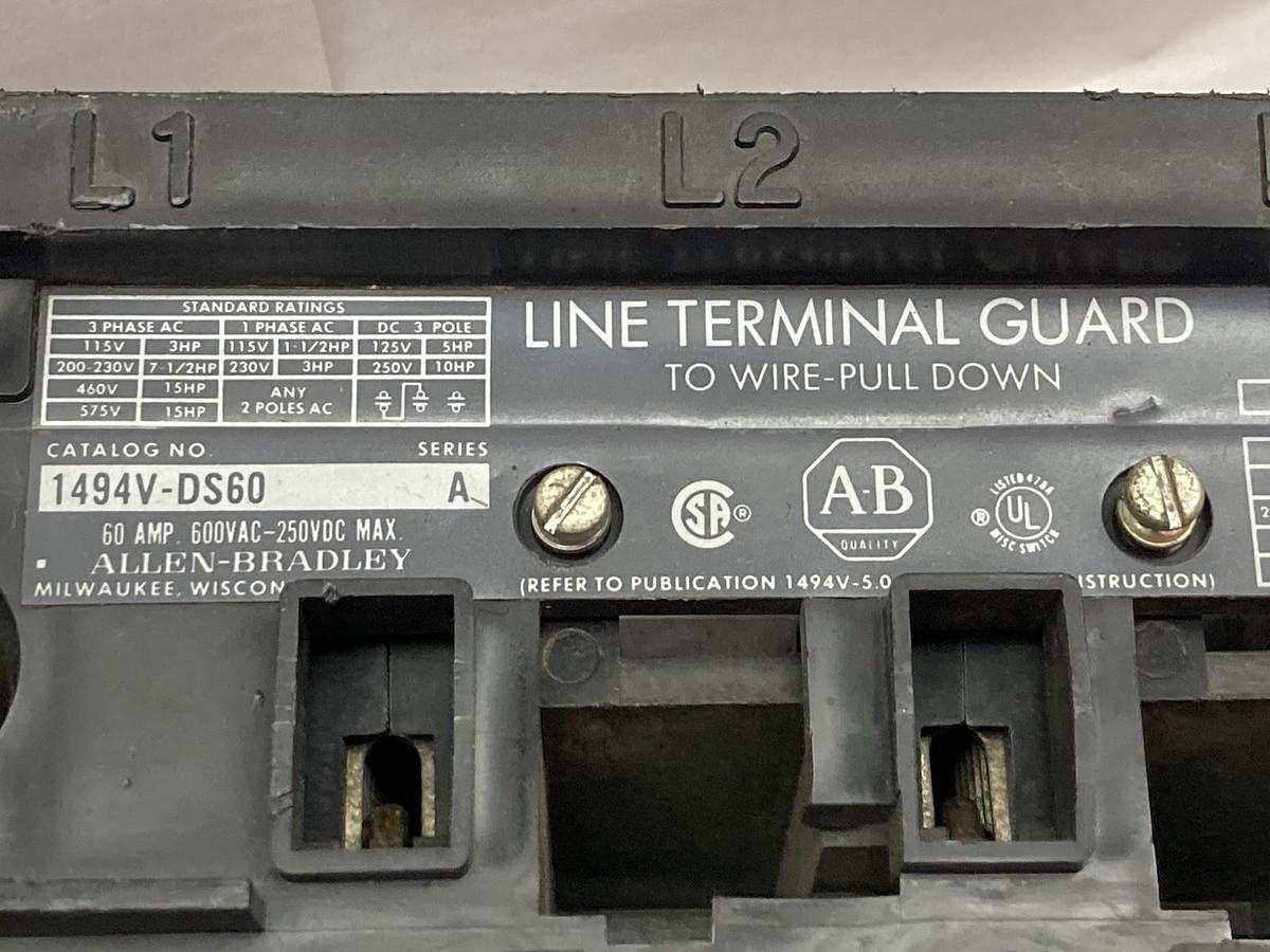 Used Allen Bradley,1494V-DS60,Disconnect Ser A 60A 600Vac 250VDC
