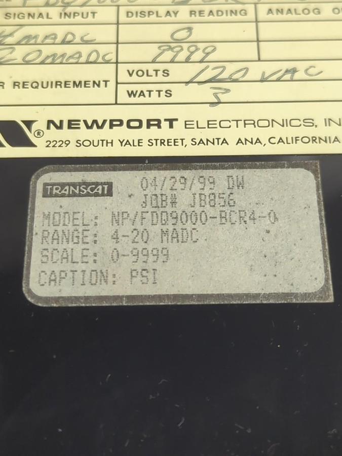 Used NEWPORT,FDQ9000-BCR4-0,DIGITAL METER RANGE: 4-20 MADC SCALE: 0-9999 PRE-OWNED