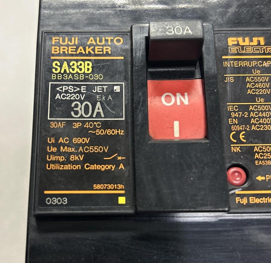 Used FUJI ELECTRIC,BB3SAB-030,CIRCUIT BREAKER 30A 3P