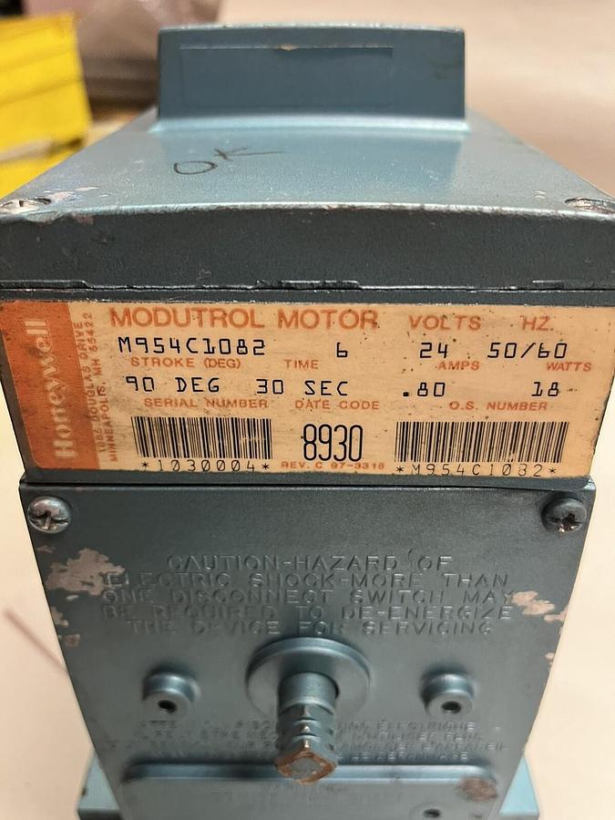 Used HONEYWELL,M954C1082,MODULAR MOTOR 24vac STROKE 90 DEG TIME 30 SEC
