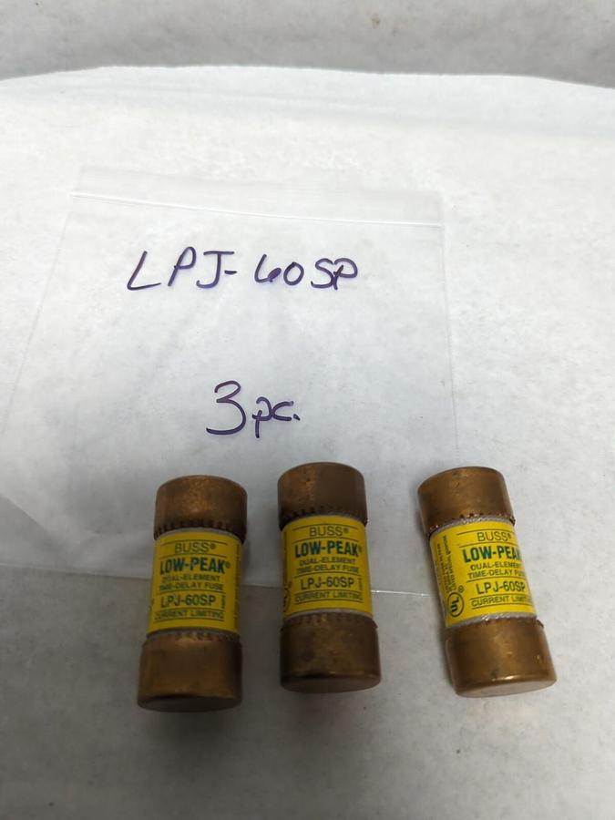 Used COOPER BUSSMANN,LPJ-60SP,LOW-PEAK 60 AMP FUSE LOT OF 3 PRE-OWNED