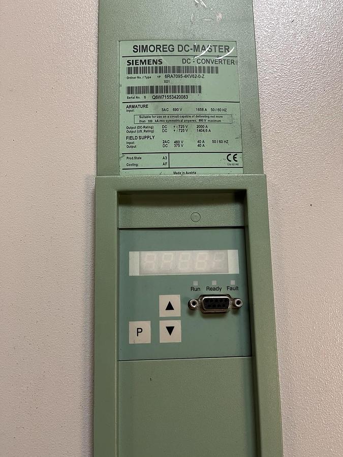 Used SIEMENS,6RA7095-4KV62-0-Z,SIMOREG DC CONVERTER DRIVE 2000A OUTPUT