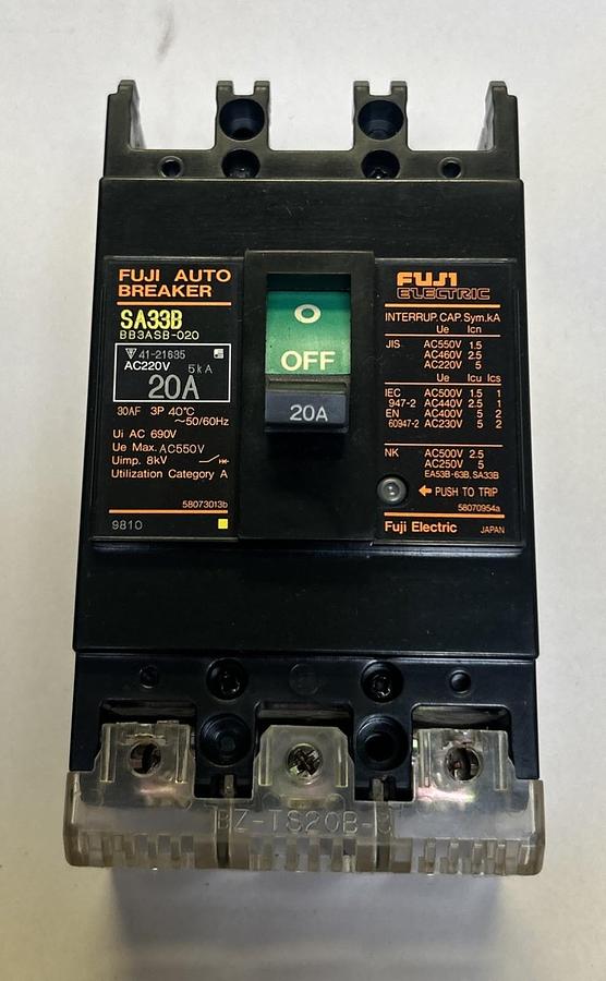 Used FUJI,BB3ASB-020,CIRCUIT BREAKER 20A 690V 3P