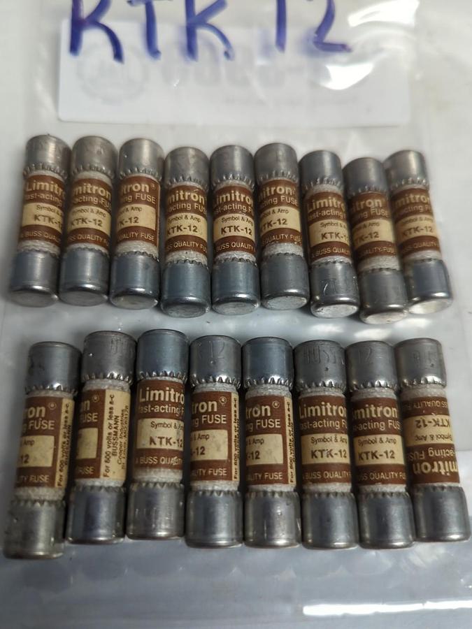 Used COOPER BUSSMANN,KTK-12,LIMITRON 12 AMP FUSE LOT OF 17 PRE-OWNED